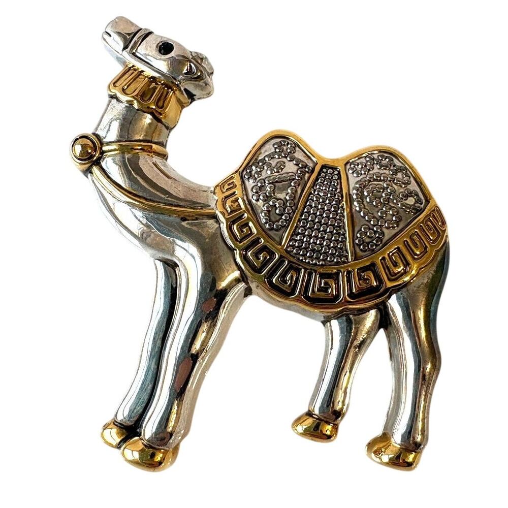 Vintage Signed BEST Camel Brooch Pin Two Tone Gold & Silver Color